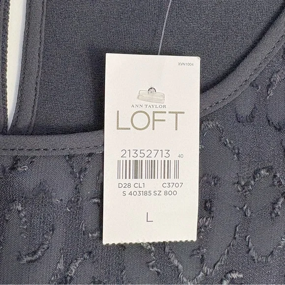 NWT Ann Taylor LOFT Charcoal Gray Textured Mixed Media Shell Blouse • Size L - Picture 10 of 10
